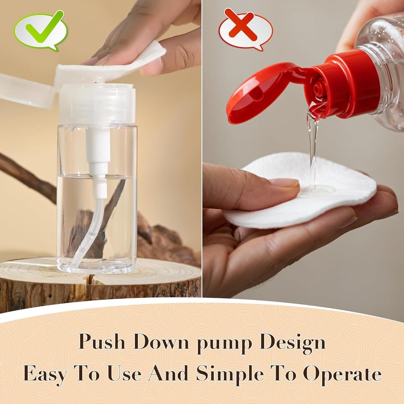 ETTSNU 3 Pack Push Down Pump Dispenser,Clear Push Top Empty Bottles with DIY Stickers for Alcohol,Nail Polish,Makeup Remover,Toner (100ml) - Image 4